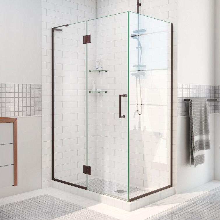 Unidoor-X 36" Black Frameless Hinged Shower Enclosure with Clear Glass