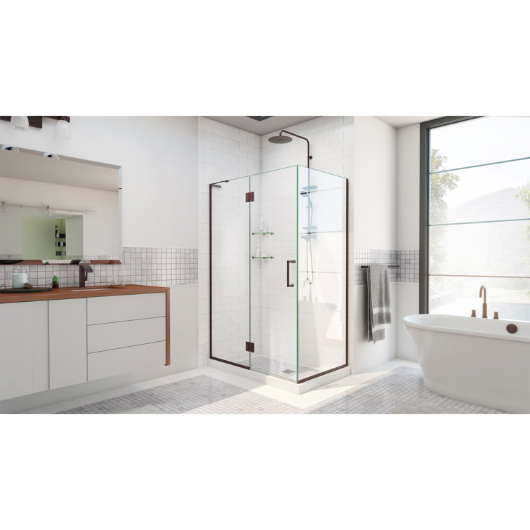 Unidoor-X 36" Black Frameless Hinged Shower Enclosure with Clear Glass