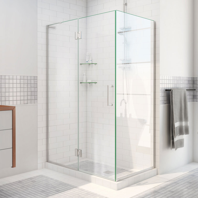 Clear Tempered Glass Frameless Hinged Shower Enclosure with Black Hardware