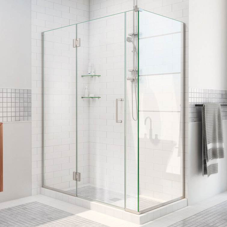 Unidoor-X Brushed Nickel Frameless Hinged Shower Enclosure with Clear Glass
