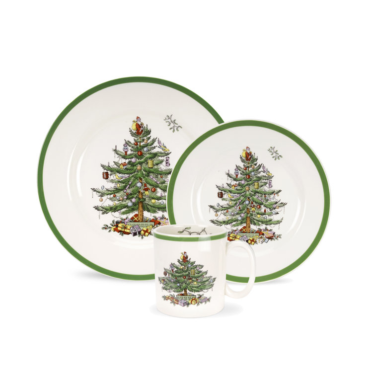 Christmas Tree 12-Piece Porcelain Dinnerware Set, Service for 4
