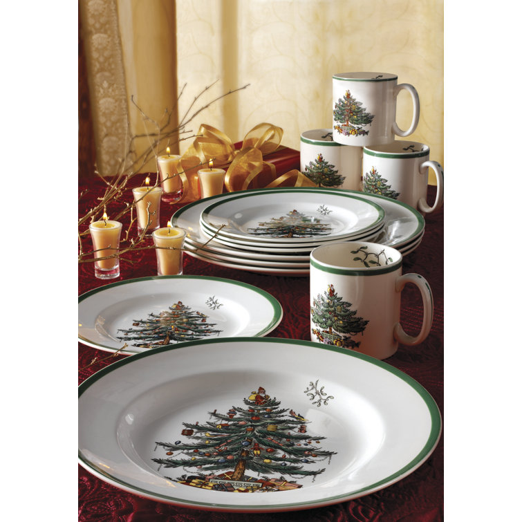 Christmas Tree 12-Piece Porcelain Dinnerware Set, Service for 4