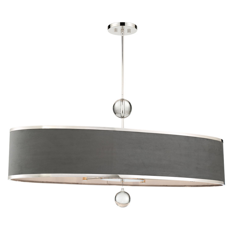 Polished Nickel & Grey Velvet 6-Light Island Drum Pendant