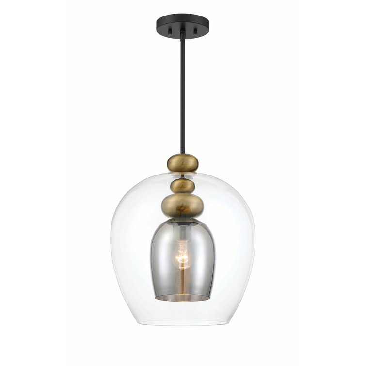 Aged Brass and Glass 1-Light Pendant with Smoked Shade