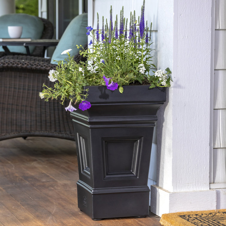 Atherton Onyx Black Self-Watering Square Planter Box, 2-Pack