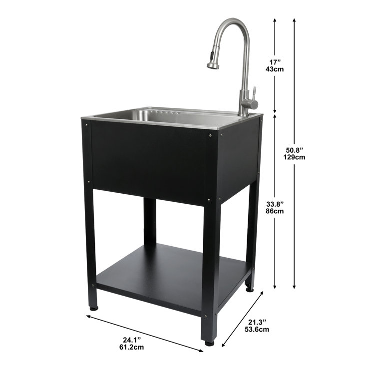 24.1" Stainless Steel Freestanding Farmhouse Laundry Sink with Faucet