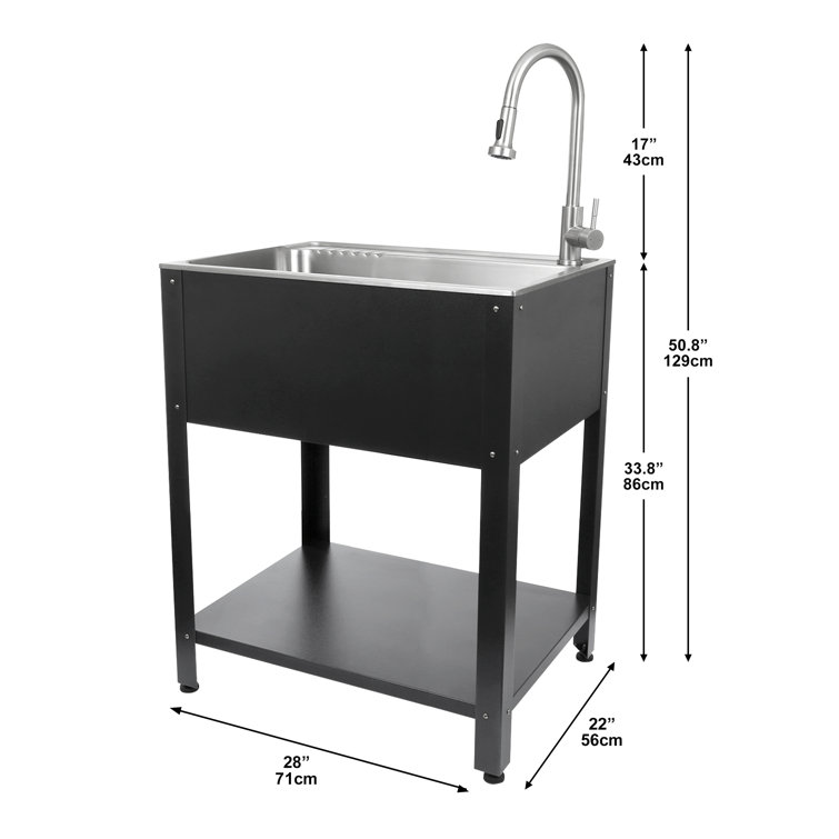 28" Stainless Steel Freestanding Utility Sink with Faucet and Drainboard