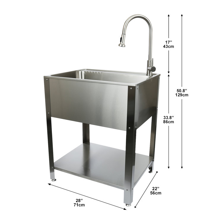 28" Stainless Steel Freestanding Utility Sink with Faucet