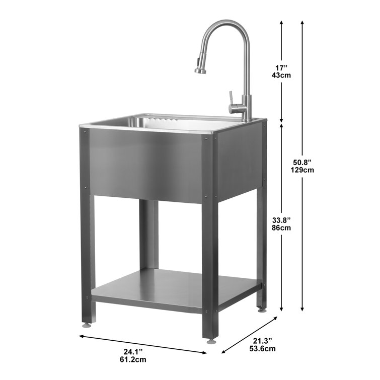 24.1" Stainless Steel Freestanding Laundry Sink with Faucet
