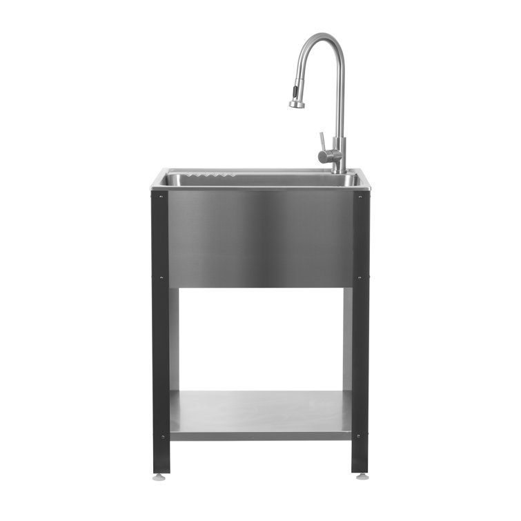 24.1" Stainless Steel Freestanding Laundry Sink with Faucet