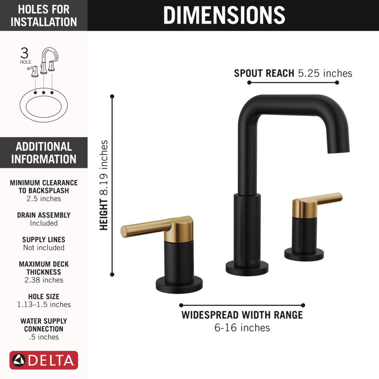 Matte Black and Champagne Bronze Widespread Bathroom Faucet