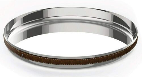 Elegant 14.75" Silver Stainless Steel & Acacia Wood Entertaining Tray