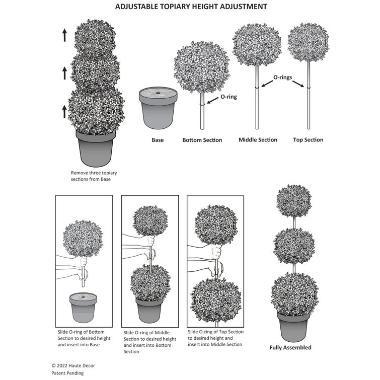 Elegant Adjustable Triple-Ball Boxwood Topiary, 64'' in Plastic Pot