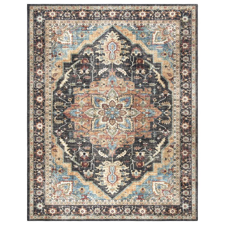 Tiefi Black Multicolor Synthetic Traditional Medallion Area Rug