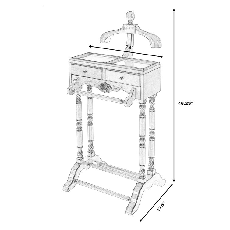 Antique Cherry Wood Valet Stand with Drawers