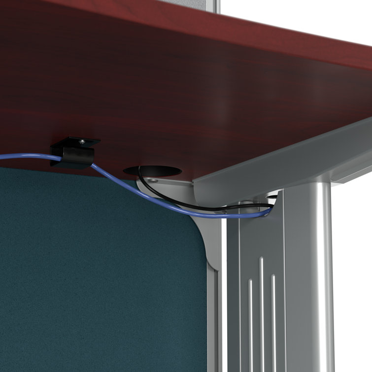 Hansen Cherry L-Shaped 3 Person Cubicle Desk Set with Storage