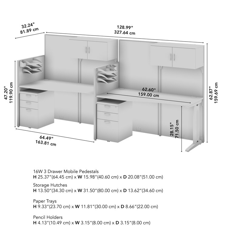 Pure White Steel Leg Office Workstation with Storage and Cable Management