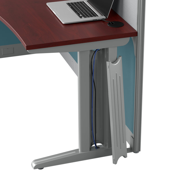 Hansen Cherry L-Shaped 3 Person Cubicle Desk Set with Storage