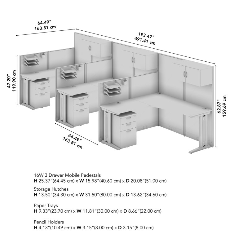 Mocha Cherry L-Shaped 3 Person Cubicle Desk with Storage