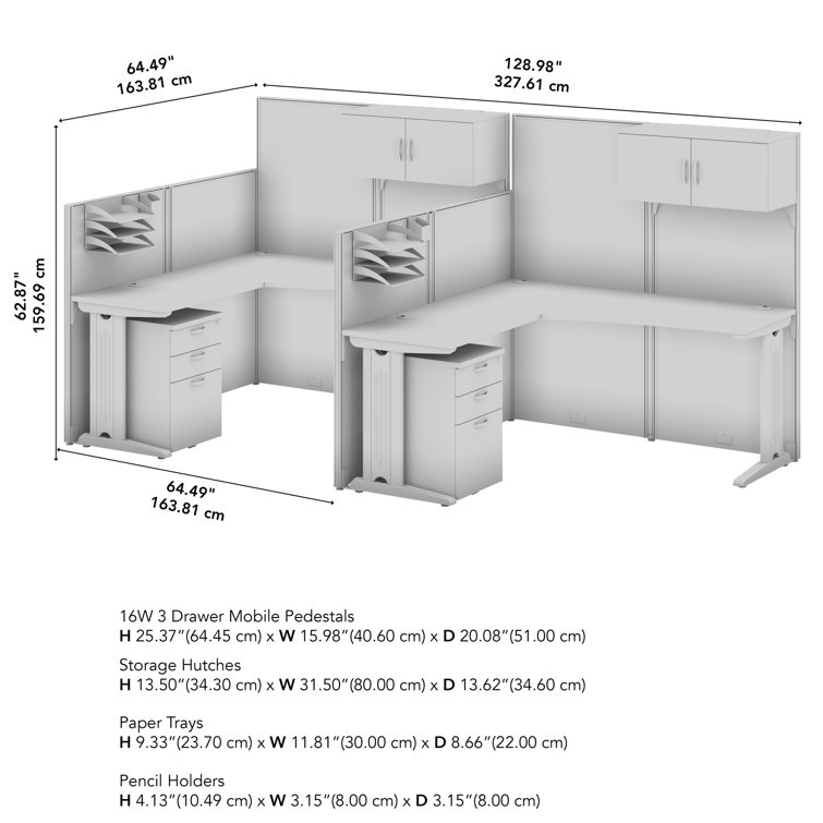 Mocha Cherry 2 Person L Shaped Cubicle Desk with Storage and Drawers