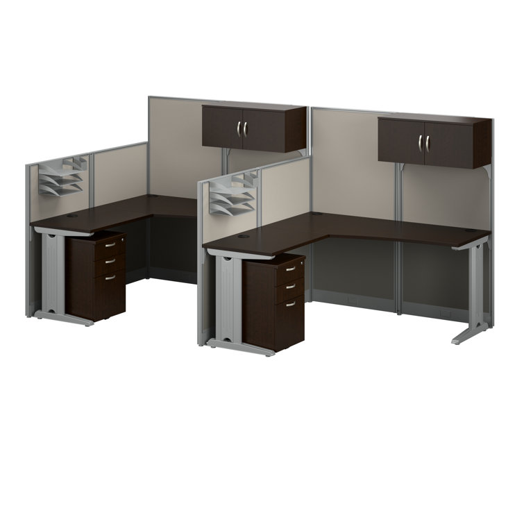 Mocha Cherry 2 Person L Shaped Cubicle Desk with Storage and Drawers