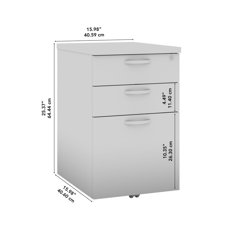 Pure White 3-Drawer Lockable Mobile Pedestal Cabinet