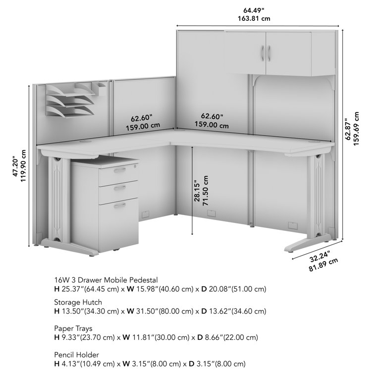 Pure White L Shaped Cubicle Desk with Storage and Privacy Panels