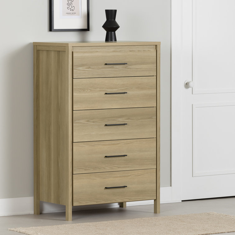 Natural Ash 5-Drawer Tall Chest with Slim Handles