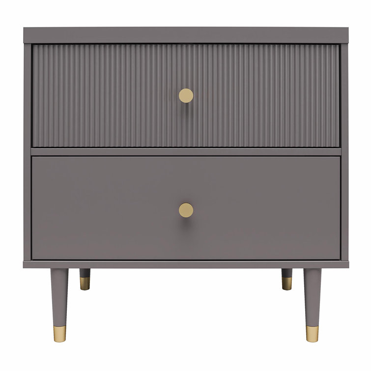 Graphite Gray 2-Drawer Nightstand with Gold Accents