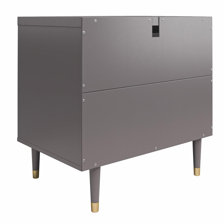 Graphite Gray 2-Drawer Nightstand with Gold Accents
