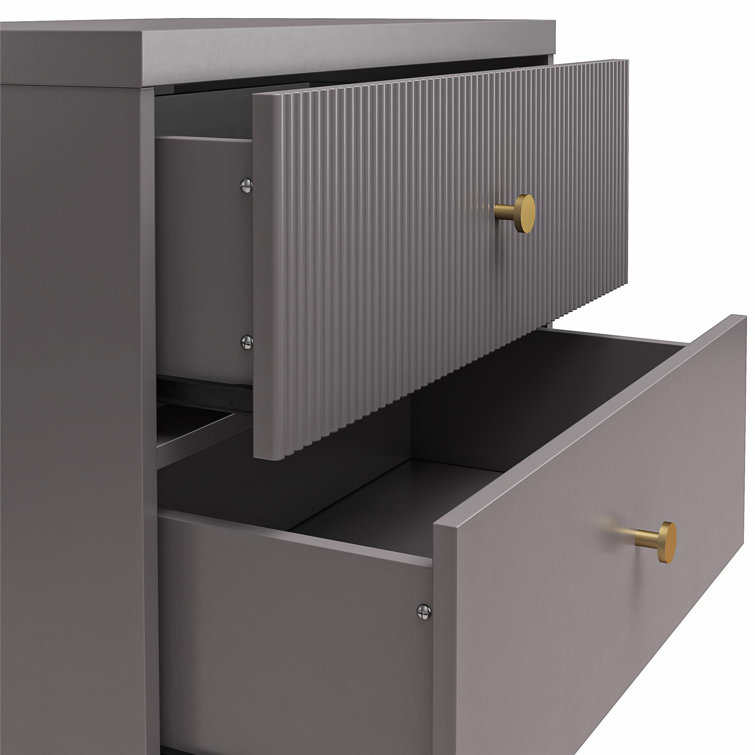 Graphite Gray 2-Drawer Nightstand with Gold Accents