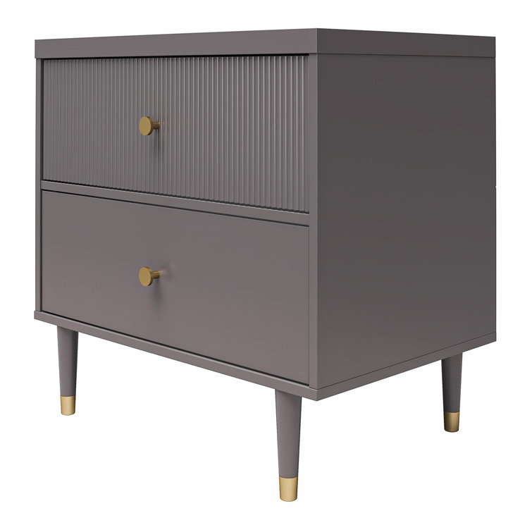 Graphite Gray 2-Drawer Nightstand with Gold Accents