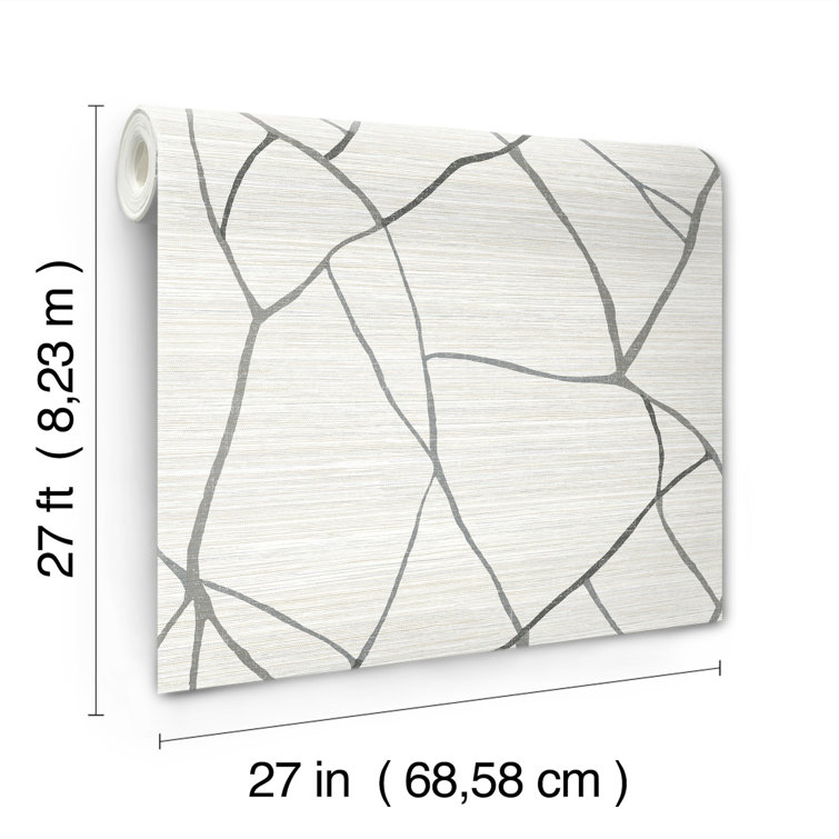 Ivory and Gray Grasscloth Non-Pasted Wallpaper