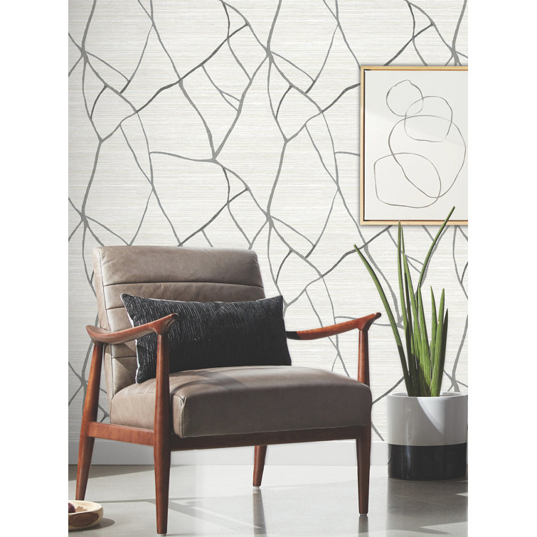 Ivory and Gray Grasscloth Non-Pasted Wallpaper