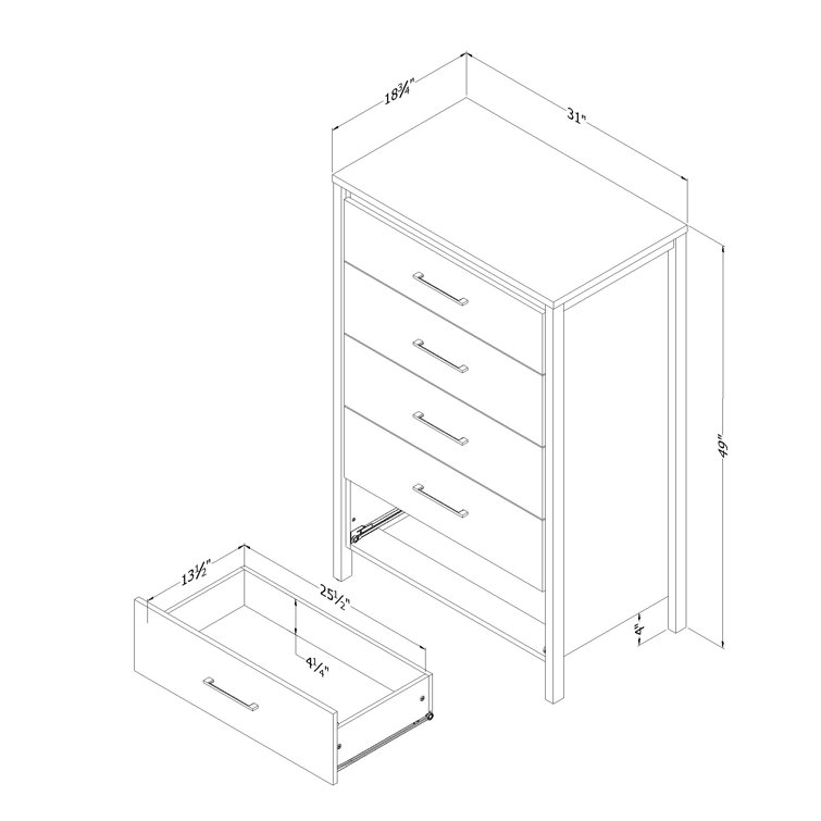 Natural Ash 5-Drawer Tall Chest with Slim Handles