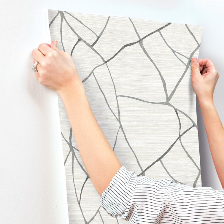 Ivory and Gray Grasscloth Non-Pasted Wallpaper