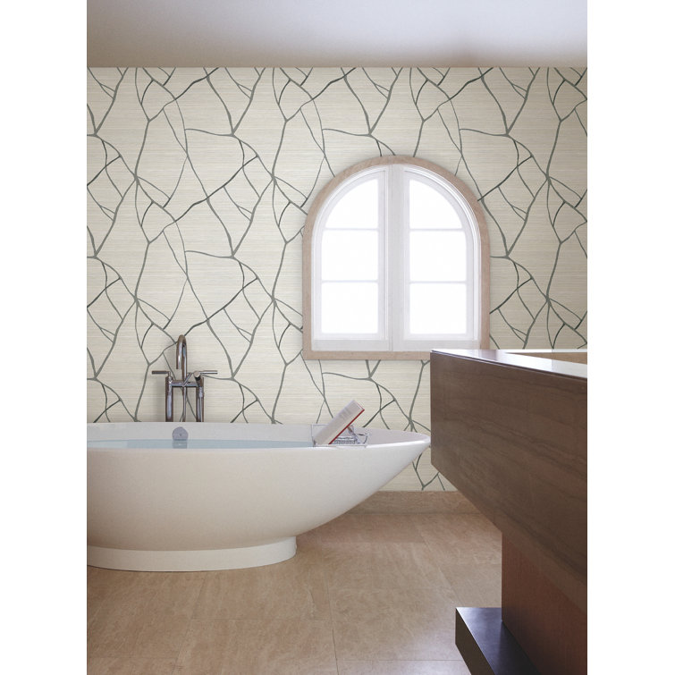 Ivory and Gray Grasscloth Non-Pasted Wallpaper