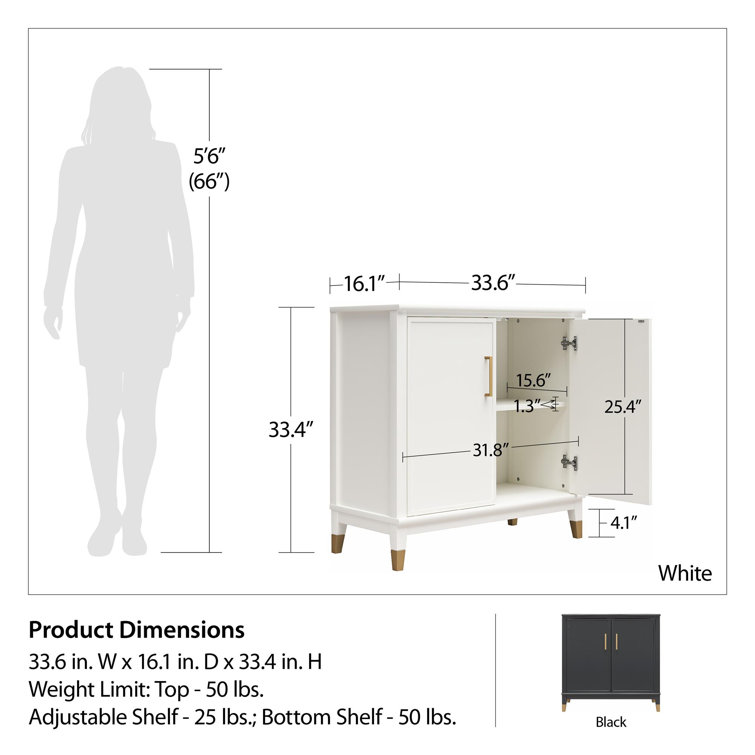 Black MDF 2-Door Accent Cabinet with Adjustable Shelving