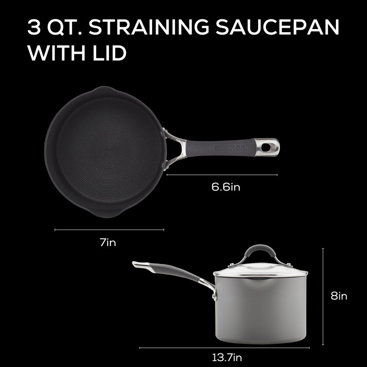 Radiance Gray 3 Quart Hard-Anodized Aluminum Nonstick Saucepan with Pour Spout