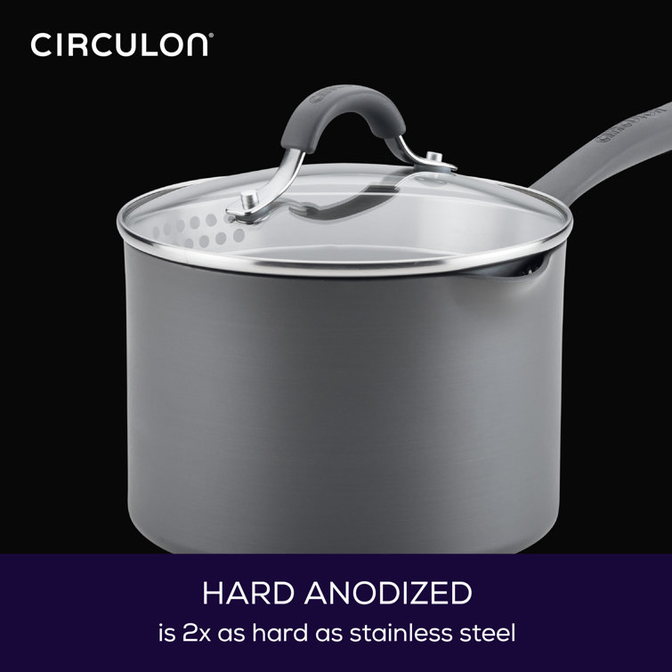 Radiance Gray 3 Quart Hard-Anodized Aluminum Nonstick Saucepan with Pour Spout