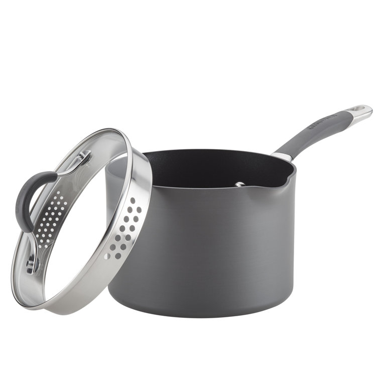 Radiance Gray 3 Quart Hard-Anodized Aluminum Nonstick Saucepan with Pour Spout