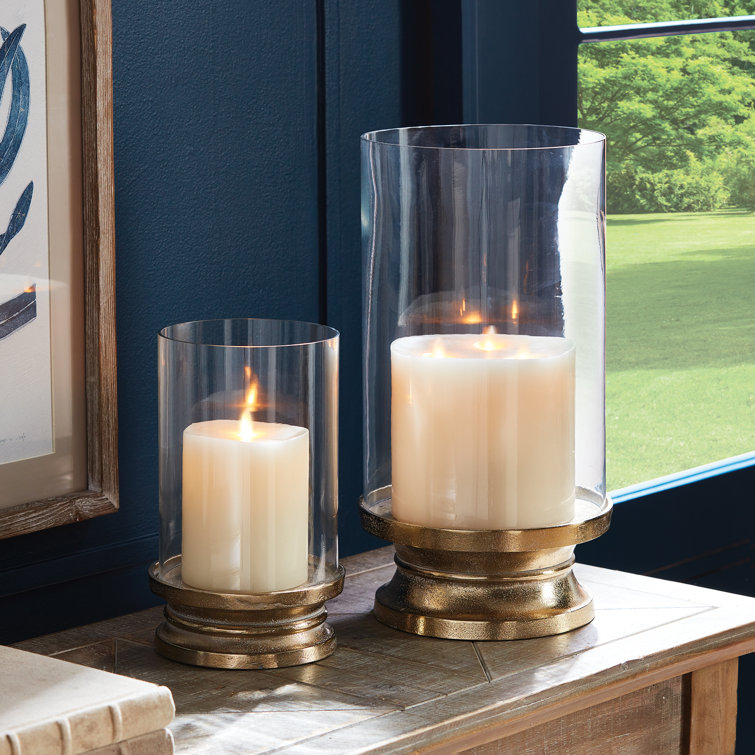Gold and Glass Winter Hurricane Candle Holder