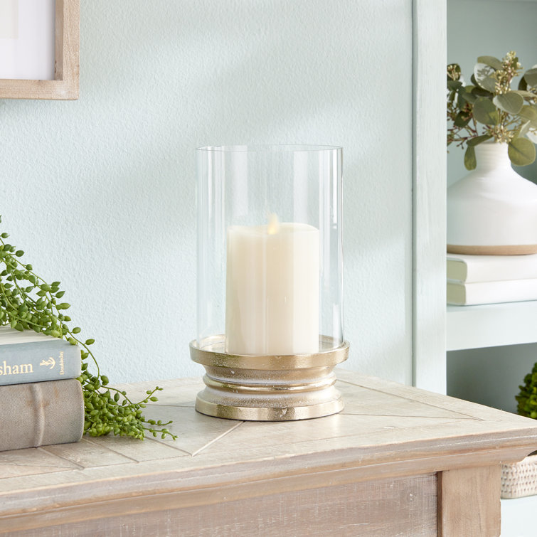 Gold and Glass Winter Hurricane Candle Holder