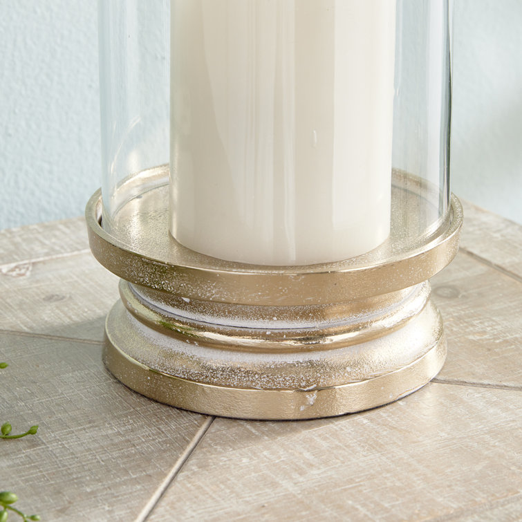Gold and Glass Winter Hurricane Candle Holder