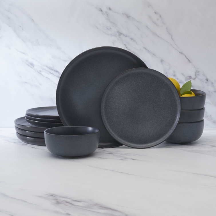Matte Black Ceramic 12-Piece Dinnerware Set, Service for 4