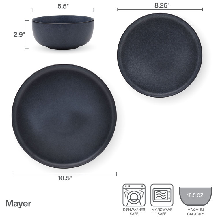Matte Black Ceramic 12-Piece Dinnerware Set, Service for 4