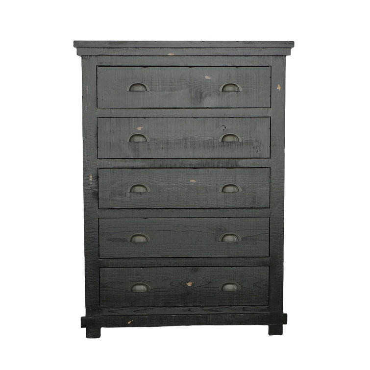 Distressed Black Cottage Style 5-Drawer Solid Pine Dresser