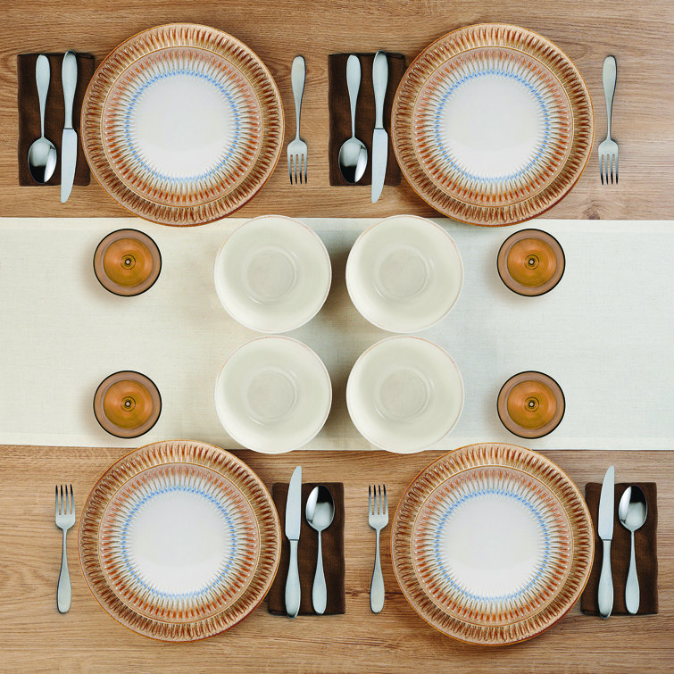 Hensley Taupe and White Ceramic 12-Piece Dinnerware Set, Service for 4