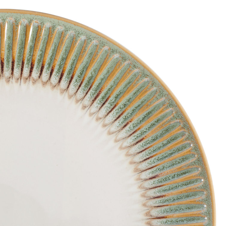 Hensley Green and White 12-Piece Stoneware Dinnerware Set for 4