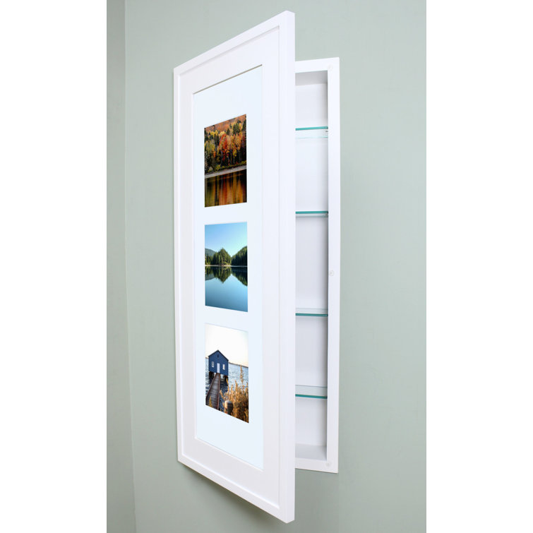 Contemporary White Recessed Medicine Cabinet with Picture Frame Door